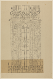 217433 Aanzicht van de westgevel van het tweede vierkant van de Domtoren te Utrecht.
